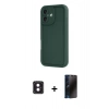 MARSİLYAN™- iPhone 16 Kılıf Yankı Yansıma Özel Seri - Siyah 3D Antistatik Hayalet Cam Ekran Koruyucu + PVD Metal Kamera Lens - PE