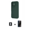MARSİLYAN™- iPhone 16 Kılıf Yankı Yansıma Özel Seri - Siyah 3D Antistatik Hayalet Cam Ekran Koruyucu + PVD Metal Kamera Lens - MI