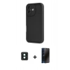 MARSİLYAN™- iPhone 16 Kılıf Yankı Yansıma Özel Seri - Siyah 3D Antistatik Hayalet Cam Ekran Koruyucu + PVD Metal Kamera Lens - YL