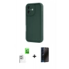 MARSİLYAN™- iPhone 16 Kılıf Yankı Yansıma Özel Seri - Siyah 3D Antistatik Hayalet Cam Ekran Koruyucu + Raze Metal Kamera Lens - BZ