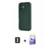 MARSİLYAN™- iPhone 16 Kılıf Yankı Yansıma Özel Seri - Siyah Bilvis 5in1 5D Magic Hayalet Cam Ekran Koruyucu + Mavi PVD Metal Kamera Lens
