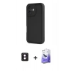 MARSİLYAN™- iPhone 16 Kılıf Yankı Yansıma Özel Seri - Siyah Bilvis 5in1 5D Magic Hayalet Cam Ekran Koruyucu + PVD Metal Kamera Lens - PE