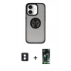 MARSİLYAN™- iPhone 16 Kılıf Yörünge Çizgi - Siyah 360 Mat Full Body Arka Koruyucu + PVD Metal Kamera Lens - MI