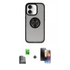 MARSİLYAN™- iPhone 16 Kılıf Yörünge Çizgi - Siyah 3D Antistatik Mat Seramik Nano Ekran Koruyucu + Raze Metal Kamera Lens - SH