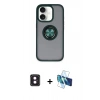 MARSİLYAN™- iPhone 16 Kılıf Yörünge Çizgi - Siyah 3D Antistatik Seramik Nano Ekran Koruyucu + PVD Metal Kamera Lens - PE