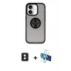 MARSİLYAN™- iPhone 16 Kılıf Yörünge Çizgi - Siyah 3D Antistatik Seramik Nano Ekran Koruyucu + PVD Metal Kamera Lens - PE
