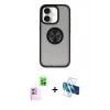 MARSİLYAN™- iPhone 16 Kılıf Yörünge Çizgi - Siyah 3D Antistatik Seramik Nano Ekran Koruyucu + Raze Metal Kamera Lens - PE