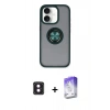 MARSİLYAN™- iPhone 16 Kılıf Yörünge Çizgi - Siyah Bilvis 5in1 3D Magic Cam Ekran Koruyucu + PVD Metal Kamera Lens - PE