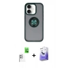 MARSİLYAN™- iPhone 16 Kılıf Yörünge Çizgi - Siyah Bilvis 5in1 5D Magic Hayalet Cam Ekran Koruyucu + Raze Metal Kamera Lens - BZ