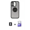 MARSİLYAN™- iPhone 16 Kılıf Yörünge Çizgi - Siyah Bilvis 5in1 5D Magic Hayalet Cam Ekran Koruyucu + PVD Metal Kamera Lens - MI