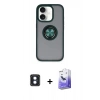 MARSİLYAN™- iPhone 16 Kılıf Yörünge Çizgi - Siyah Bilvis 5in1 5D Magic Hayalet Cam Ekran Koruyucu + PVD Metal Kamera Lens - MI