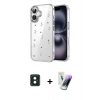 MARSİLYAN™- iPhone 16 Kılıf Yörünge Form - Şeffaf Pasifik Cam Ekran Koruyucu + PVD Metal Kamera Lens - YL