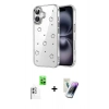MARSİLYAN™- iPhone 16 Kılıf Yörünge Form - Şeffaf Pasifik Cam Ekran Koruyucu + Raze Metal Kamera Lens - BZ