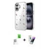 MARSİLYAN™- iPhone 16 Kılıf Yörünge Form - Şeffaf Pasifik Cam Ekran Koruyucu + Raze Metal Kamera Lens - BZ