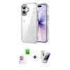 MARSİLYAN™- iPhone 16 Kılıf Yörünge Form - Şeffaf Pasifik Cam Ekran Koruyucu + Raze Metal Kamera Lens - PE