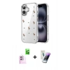 MARSİLYAN™- iPhone 16 Kılıf Yörünge Form - Şeffaf Pasifik Cam Ekran Koruyucu + Raze Metal Kamera Lens - PE