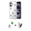 MARSİLYAN™- iPhone 16 Kılıf Yörünge Form - Şeffaf Pasifik Cam Ekran Koruyucu + Raze Metal Kamera Lens - PE
