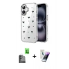 MARSİLYAN™- iPhone 16 Kılıf Yörünge Form - Şeffaf Pasifik Cam Ekran Koruyucu + Raze Metal Kamera Lens - SH