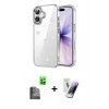 MARSİLYAN™- iPhone 16 Kılıf Yörünge Form - Şeffaf Pasifik Cam Ekran Koruyucu + Raze Metal Kamera Lens - SH