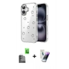 MARSİLYAN™- iPhone 16 Kılıf Yörünge Form - Şeffaf Pasifik Cam Ekran Koruyucu + Raze Metal Kamera Lens - SH