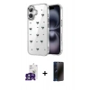 MARSİLYAN™- iPhone 16 Kılıf Yörünge Form - Siyah 3D Antistatik Hayalet Cam Ekran Koruyucu + Bilvis Titan Kamera Lens - YL