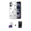 MARSİLYAN™- iPhone 16 Kılıf Yörünge Form - Siyah 3D Antistatik Hayalet Cam Ekran Koruyucu + Bilvis Titan Kamera Lens - YL
