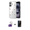 MARSİLYAN™- iPhone 16 Kılıf Yörünge Form - Siyah 3D Antistatik Hayalet Cam Ekran Koruyucu + Bilvis Titan Kamera Lens - GS
