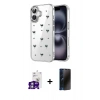 MARSİLYAN™- iPhone 16 Kılıf Yörünge Form - Siyah 3D Antistatik Hayalet Cam Ekran Koruyucu + Bilvis Titan Kamera Lens - GS