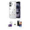 MARSİLYAN™- iPhone 16 Kılıf Yörünge Form - Siyah 3D Antistatik Mat Seramik Nano Ekran Koruyucu + Bilvis Titan Kamera Lens - GS