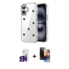 MARSİLYAN™- iPhone 16 Kılıf Yörünge Form - Siyah 3D Antistatik Mat Seramik Nano Ekran Koruyucu + Bilvis Titan Kamera Lens - SH