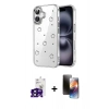 MARSİLYAN™- iPhone 16 Kılıf Yörünge Form - Siyah 3D Antistatik Mat Seramik Nano Ekran Koruyucu + Bilvis Titan Kamera Lens - SH