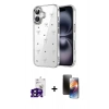 MARSİLYAN™- iPhone 16 Kılıf Yörünge Form - Siyah 3D Antistatik Mat Seramik Nano Ekran Koruyucu + Bilvis Titan Kamera Lens - SH