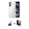 MARSİLYAN™- iPhone 16 Kılıf Yörünge Form - Siyah 3D Antistatik Mat Seramik Nano Ekran Koruyucu + Bilvis Titan Kamera Lens - GS
