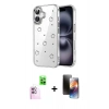 MARSİLYAN™- iPhone 16 Kılıf Yörünge Form - Siyah 3D Antistatik Mat Seramik Nano Ekran Koruyucu + Raze Metal Kamera Lens - PE
