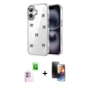 MARSİLYAN™- iPhone 16 Kılıf Yörünge Form - Siyah 3D Antistatik Mat Seramik Nano Ekran Koruyucu + Raze Metal Kamera Lens - PE