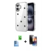 MARSİLYAN™- iPhone 16 Kılıf Yörünge Form - Siyah 3D Antistatik Mat Seramik Nano Ekran Koruyucu + Raze Metal Kamera Lens - LT