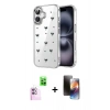 MARSİLYAN™- iPhone 16 Kılıf Yörünge Form - Siyah 3D Antistatik Mat Seramik Nano Ekran Koruyucu + Raze Metal Kamera Lens - PE