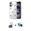MARSİLYAN™- iPhone 16 Kılıf Yörünge Form - Siyah 3D Antistatik Seramik Nano Ekran Koruyucu + Bilvis Titan Kamera Lens - YL