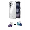 MARSİLYAN™- iPhone 16 Kılıf Yörünge Form - Siyah 3D Antistatik Seramik Nano Ekran Koruyucu + Bilvis Titan Kamera Lens - YL