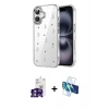 MARSİLYAN™- iPhone 16 Kılıf Yörünge Form - Siyah 3D Antistatik Seramik Nano Ekran Koruyucu + Bilvis Titan Kamera Lens - YL