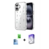 MARSİLYAN™- iPhone 16 Kılıf Yörünge Form - Siyah Bilvis 5in1 3D Magic Cam Ekran Koruyucu + Raze Metal Kamera Lens - LT