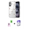 MARSİLYAN™- iPhone 16 Kılıf Yörünge Form - Siyah Bilvis 5in1 3D Magic Cam Ekran Koruyucu + Raze Metal Kamera Lens - PE