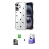 MARSİLYAN™- iPhone 16 Kılıf Yörünge Form - Siyah Bilvis 5in1 5D Magic Hayalet Cam Ekran Koruyucu + Raze Metal Kamera Lens - SH