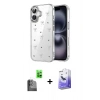 MARSİLYAN™- iPhone 16 Kılıf Yörünge Form - Siyah Bilvis 5in1 5D Magic Hayalet Cam Ekran Koruyucu + Raze Metal Kamera Lens - SH