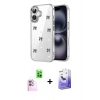MARSİLYAN™- iPhone 16 Kılıf Yörünge Form - Siyah Bilvis 5in1 5D Magic Hayalet Cam Ekran Koruyucu + Raze Metal Kamera Lens - PE