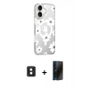 MARSİLYAN™- iPhone 16 Kılıf Yörünge Işık Prime - Siyah 3D Antistatik Hayalet Cam Ekran Koruyucu + PVD Metal Kamera Lens - PE