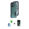 MARSİLYAN™- iPhone 16 Kılıf Yörünge Işık Serisi - Siyah 360 Mat Full Body Arka Koruyucu + Raze Metal Kamera Lens - LT