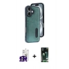 MARSİLYAN™- iPhone 16 Kılıf Yörünge Işık Serisi - Siyah 360 Mat Full Body Arka Koruyucu + Bilvis Titan Kamera Lens - SH