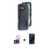 MARSİLYAN™- iPhone 16 Kılıf Yörünge Işık Serisi - Siyah 3D Antistatik Hayalet Cam Ekran Koruyucu + Bilvis Titan Kamera Lens - YL