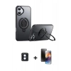 MARSİLYAN™- iPhone 16 Kılıf Zirve Çizgi Prime - Siyah 3D Antistatik Mat Seramik Nano Ekran Koruyucu + PVD Metal Kamera Lens - MI